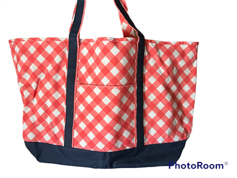 Coral Gingham Nylon BoatTote Close Out