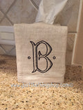 Natural Linen Monogramed Tissue Box Cover - Just The Thing Shop