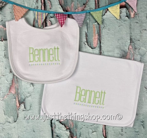 Market Font Dot Monogram Bibs and Burps