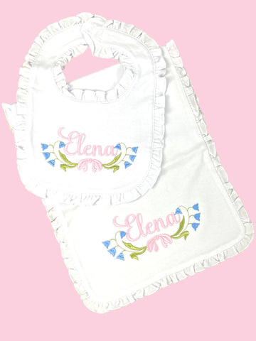 Floral Swag Ruffle Trim Bibs and Burps