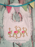 Floral Monogram Ruffle Trim Bibs and Burps - Just The Thing Shop