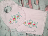 Floral Monogram Ruffle Trim Bibs and Burps - Just The Thing Shop