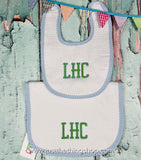 Classic Seersucker Trim Bibs and Burps Set