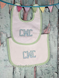 Classic Seersucker Trim Bibs and Burps Set