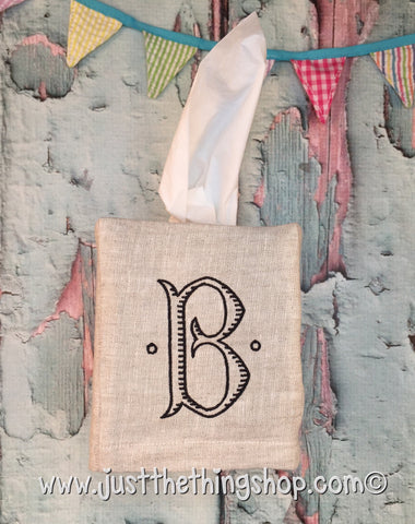 Natural Linen Monogramed Tissue Box Cover - Just The Thing Shop