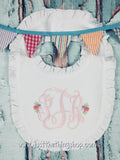 Rosebud Monogram Ruffle Trim Bibs and Burps - Just The Thing Shop