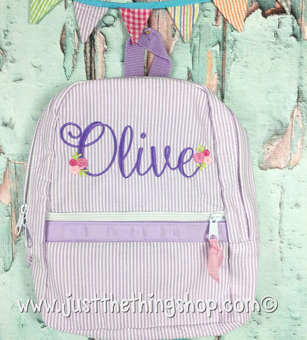 Floral Script Monogram For Girls Backpack - Just The Thing Shop