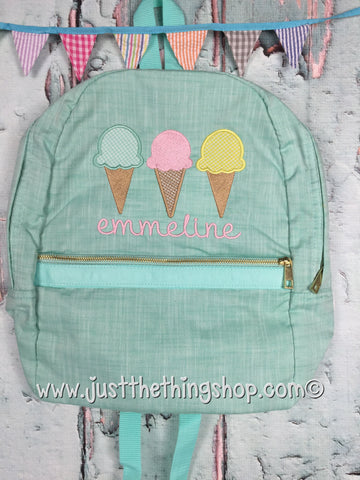 Ice Cream Cone Trio Applique Backpack - Just The Thing Shop