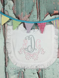 Olly Dotted Bow Monogram Ruffle Trim  Bibs and Burps - Just The Thing Shop
